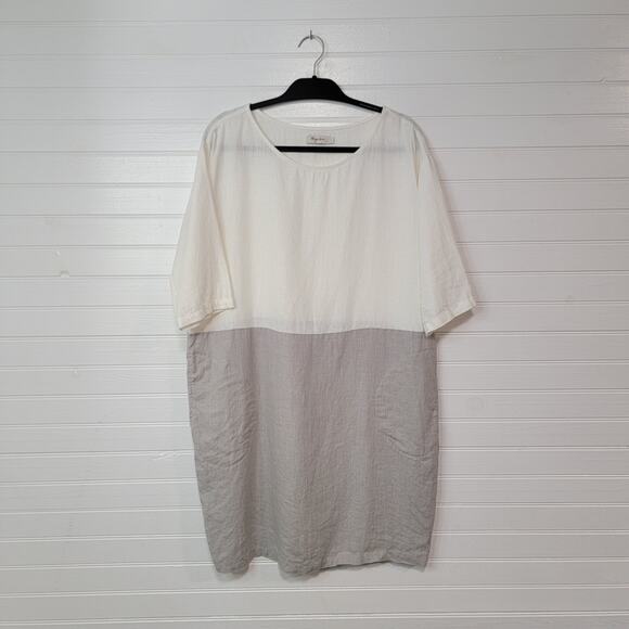 Magic Linen Adria Handmade Dress Lagenlook Color Block Oversized Pockets Large - Picture 1 of 6